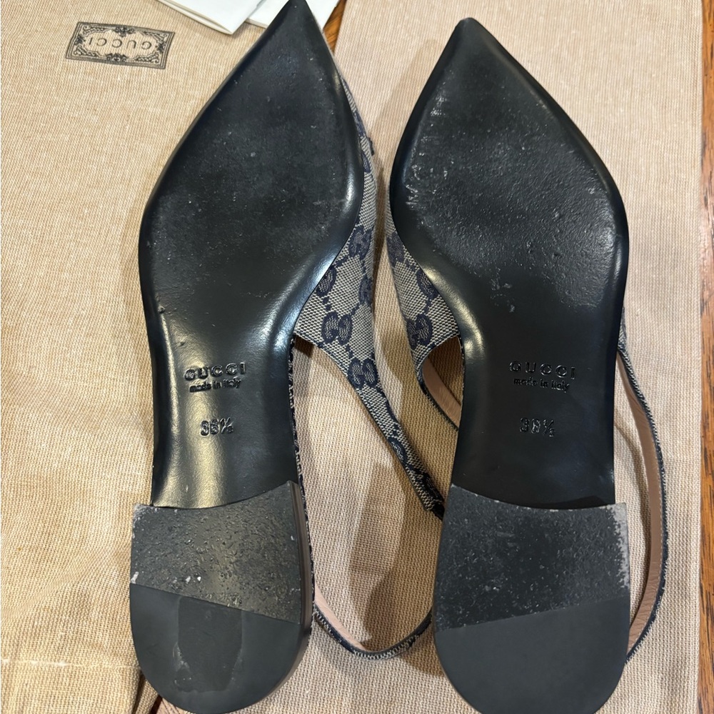 Gucci Women's GG Canvas Navy Slingback Flats - Picture 10 of 13